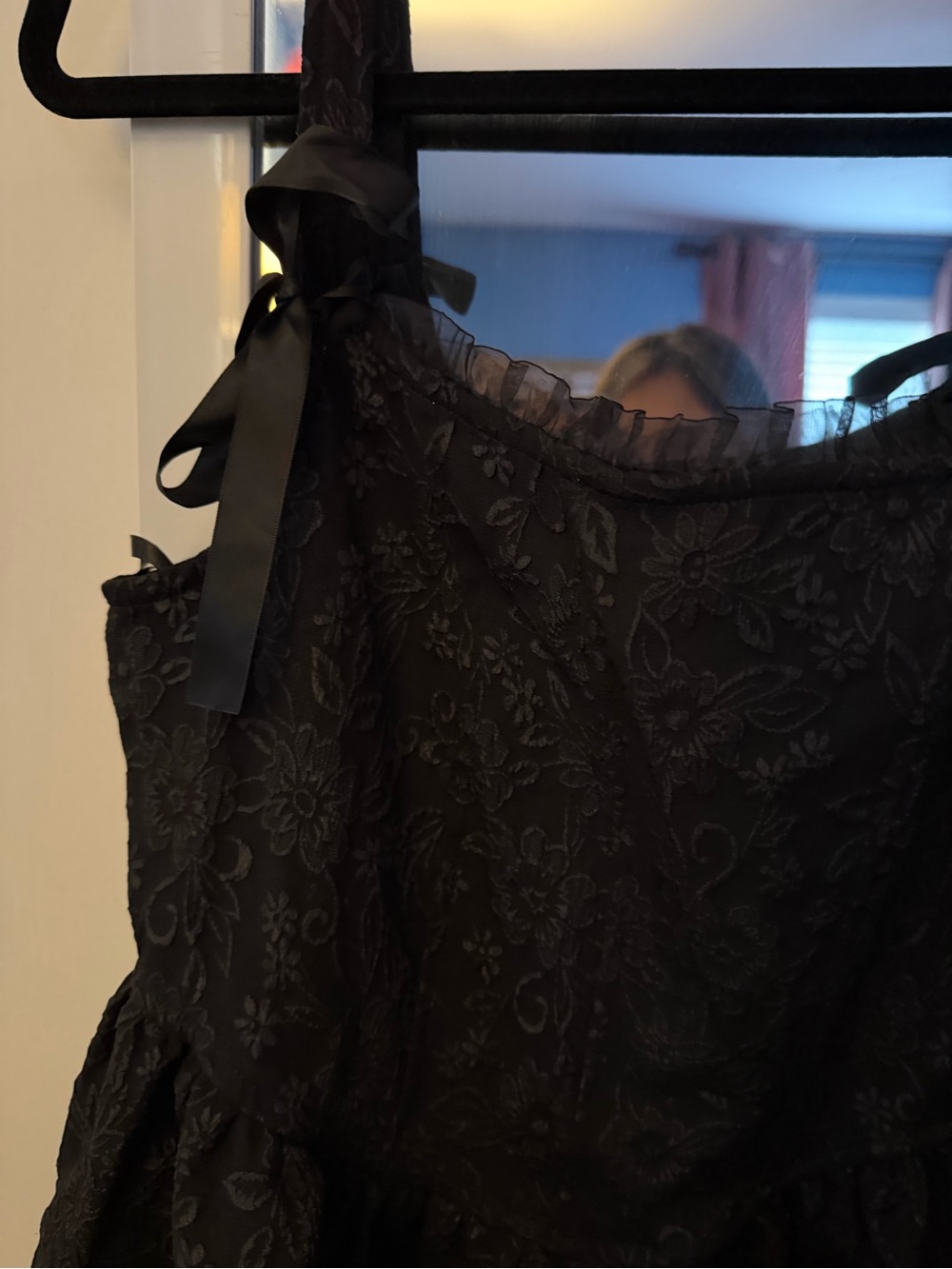 Trixxi Black Floral Jacquard Ribbon-Tie Mini Dress - Picture 3 of 5